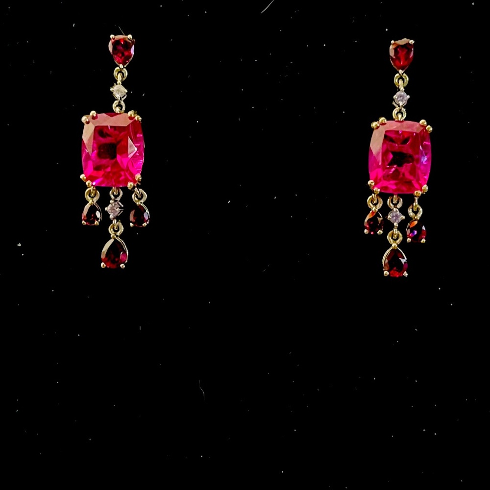 Radiant Orchid Quartz, Garnet, Tanzanite dangle earrings